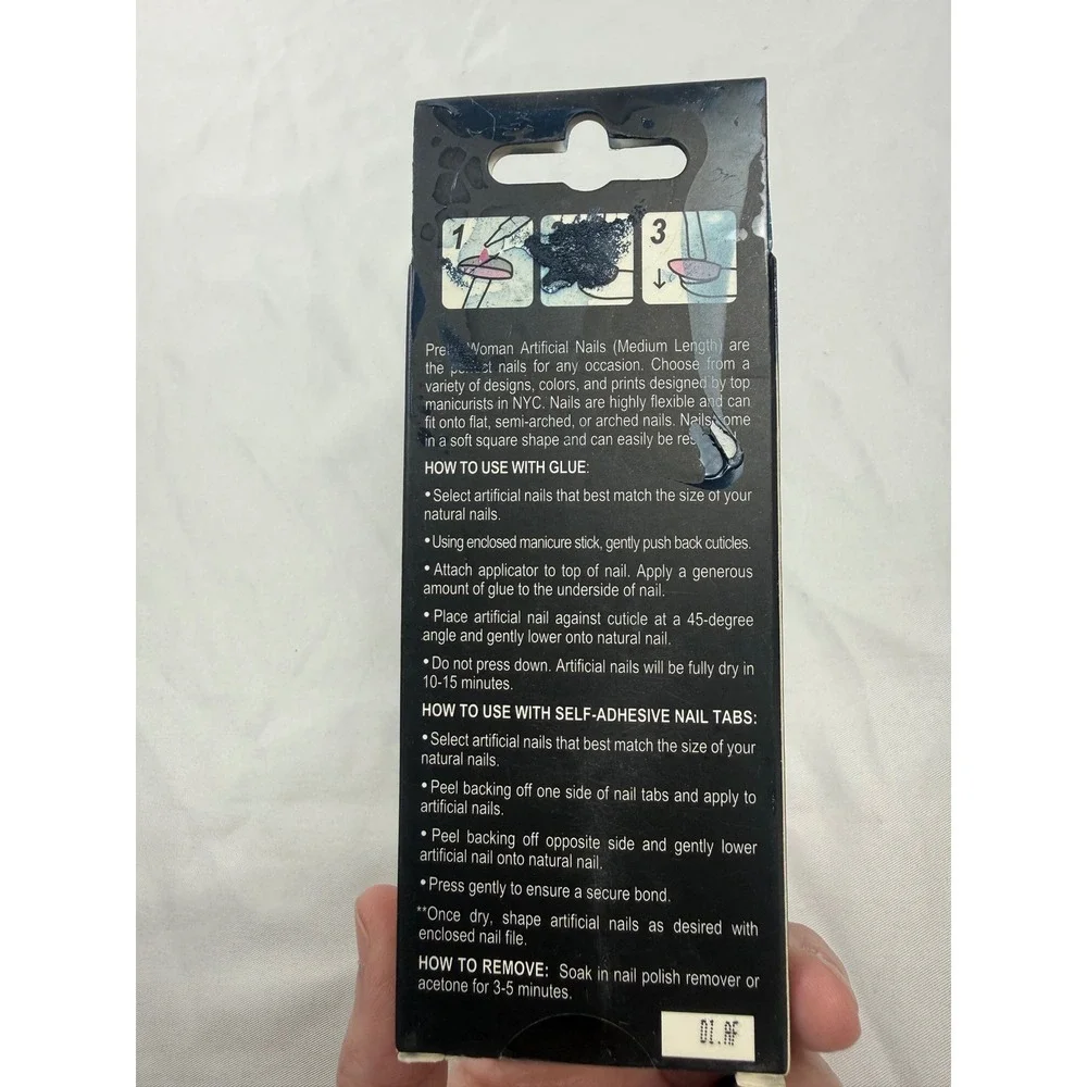 Pretty Woman Airbrush‎ Press On Nails Silver Blue Purple Floral Nail Set